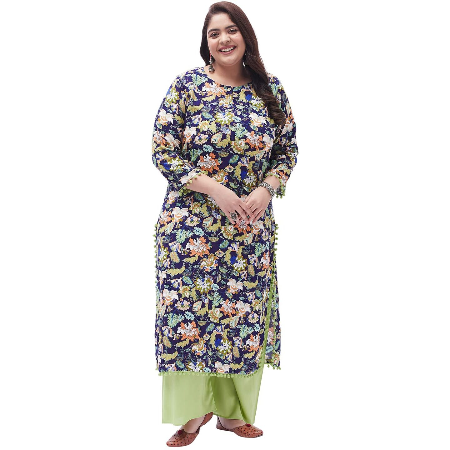 Tissu Women's Plus Size Blue & Green Printed Kurta with Palazzo (T-Plus-635_Multi_6XL)