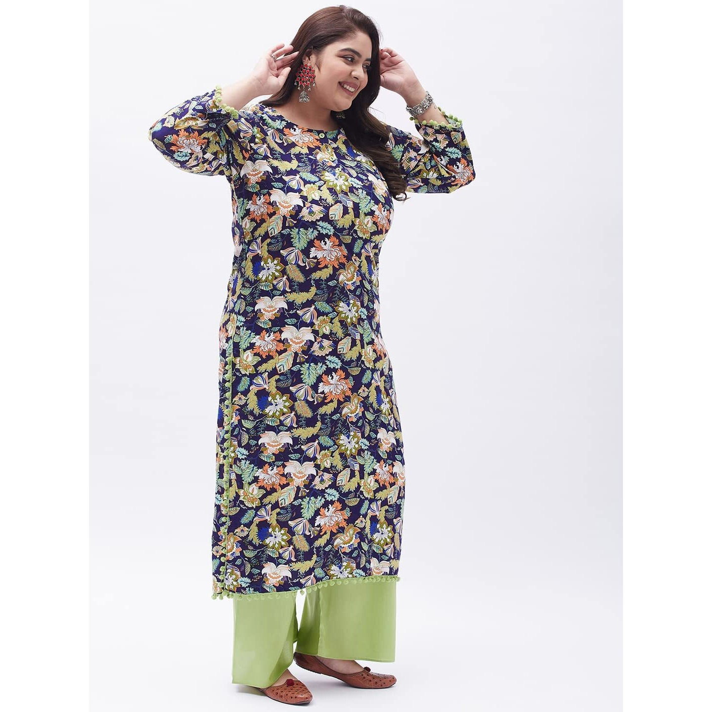 Tissu Women's Plus Size Blue & Green Printed Kurta with Palazzo (T-Plus-635_Multi_6XL)