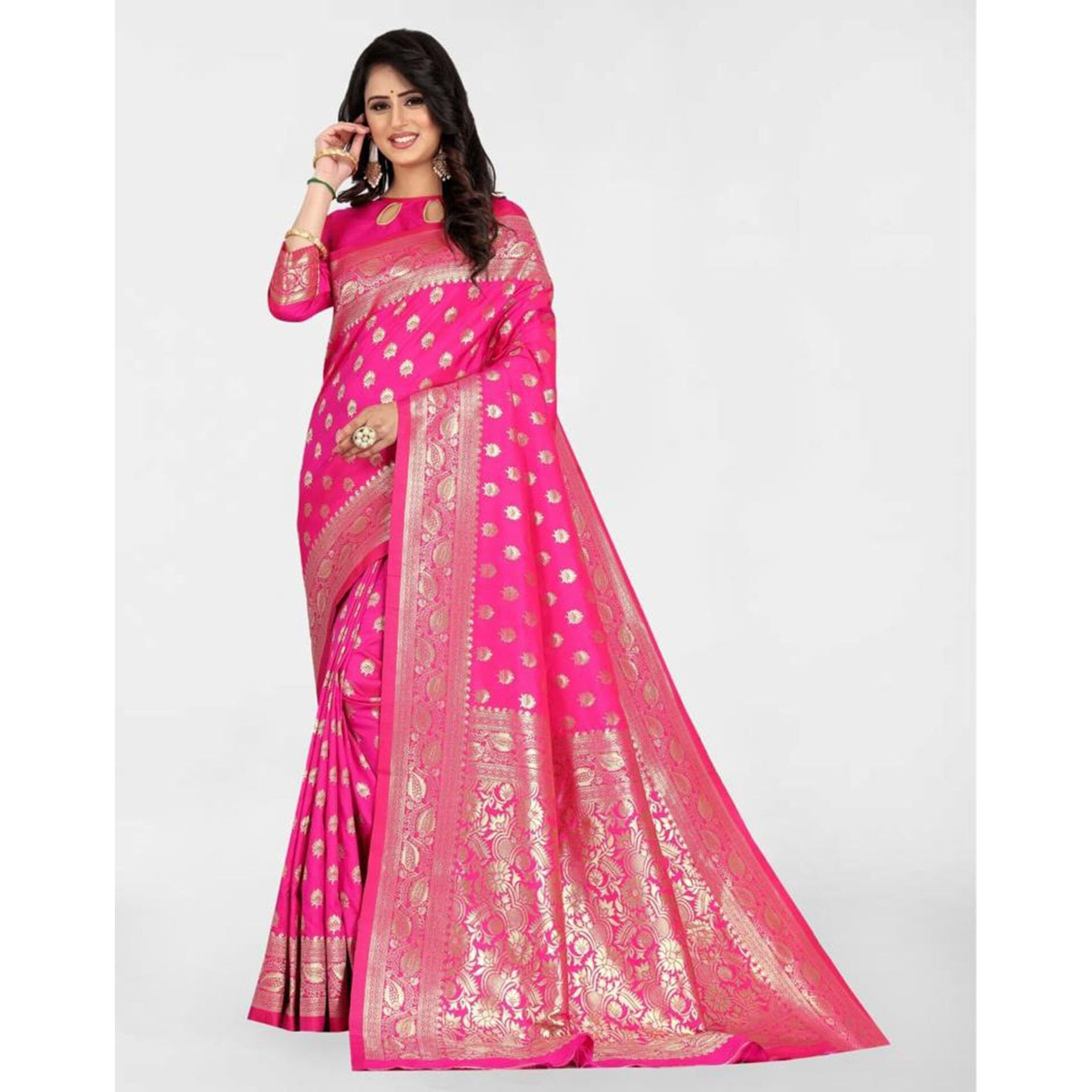 SAMAH Women's Jacquard Art Silk Saree (3591S314NA_Rani Pink)