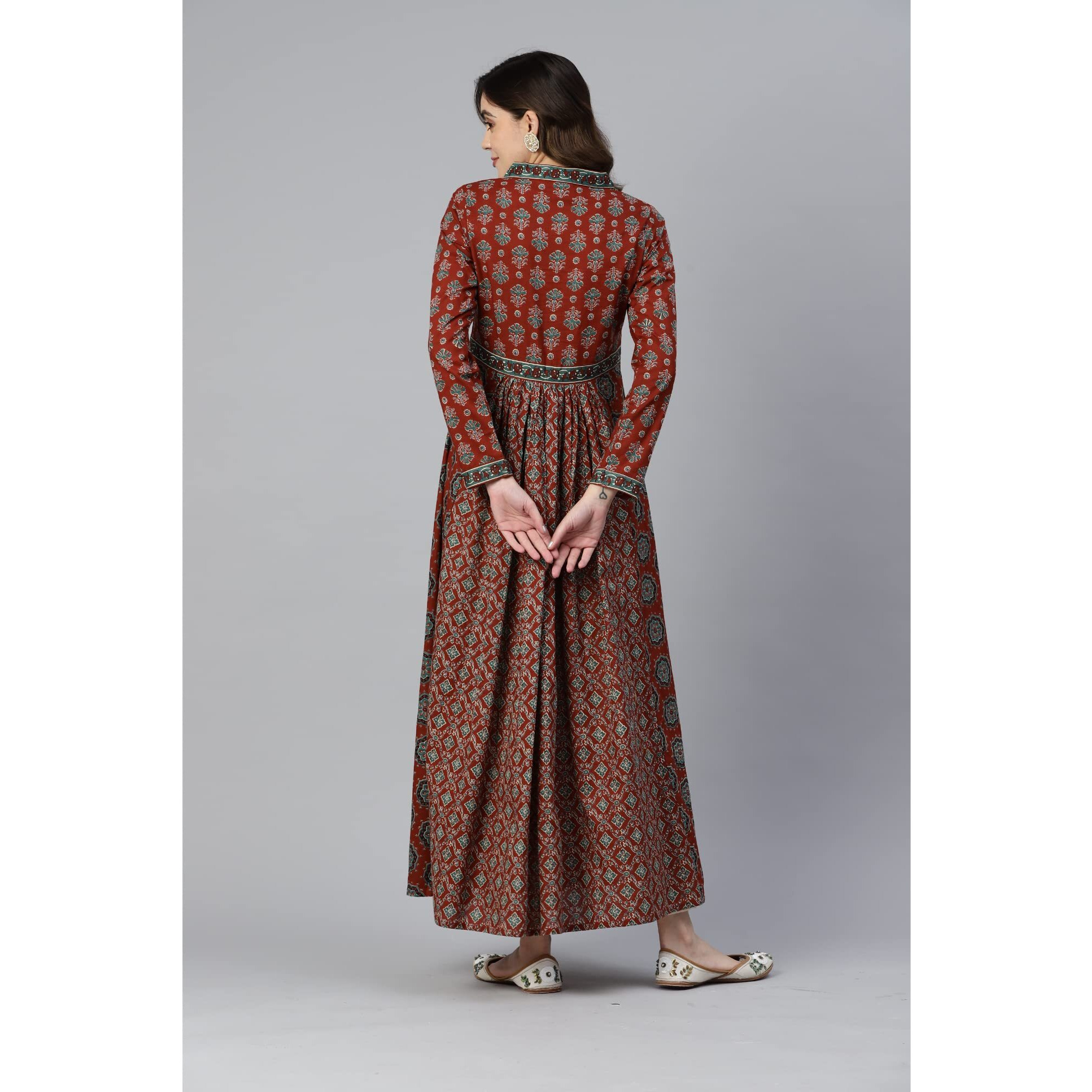 Vbuyz Women's Cotton Floral Print Anarkali Stitched Kurta (VF-KU-2041-42_Maroon_XL)