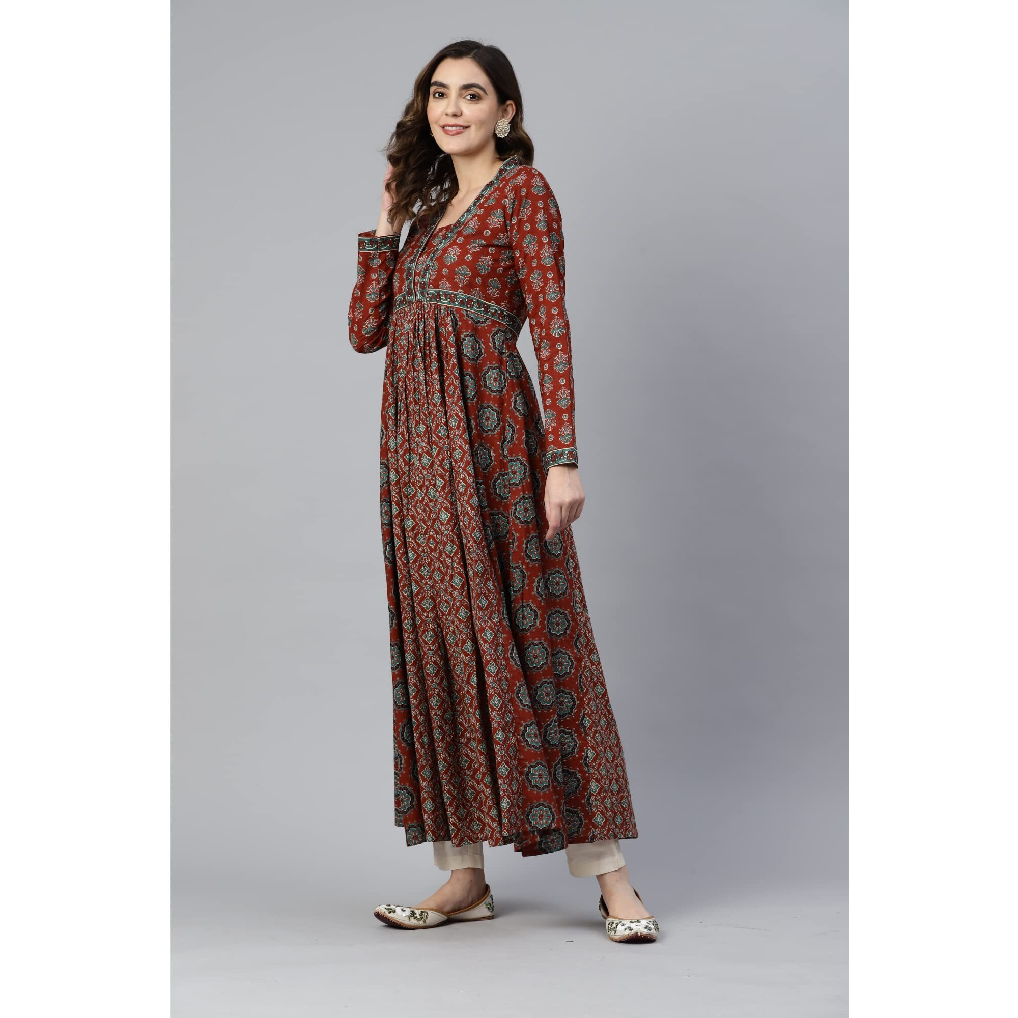 Vbuyz Women's Cotton Floral Print Anarkali Stitched Kurta (VF-KU-2041-42_Maroon_XL)