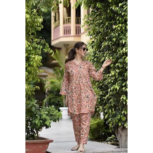 FABNEX kurta set for women | Women Kurta | Women Kurta Sets Kurtis | Women Kurta Pant Set | Women Kurta Pant Set Women Kurti Set with Pant (K-30-34) (XL, Peach)