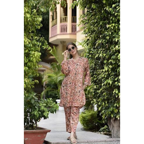 FABNEX kurta set for women | Women Kurta | Women Kurta Sets Kurtis | Women Kurta Pant Set | Women Kurta Pant Set Women Kurti Set with Pant (K-30-34) (XL, Peach)