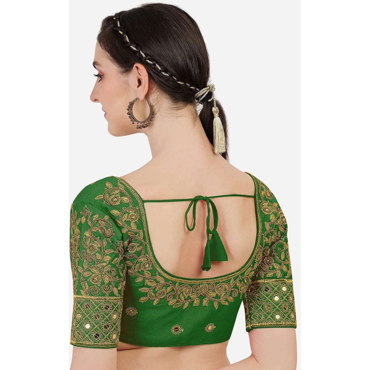Vihu Fashion Women's Silk Floral Half Sleeve Blouse (gwaliya Blouse_Green_38)
