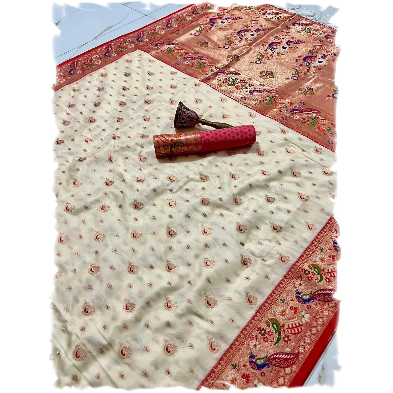 Panzora Woman's Pure Paithani Silk Saree With Unstitched Blouse Piece
