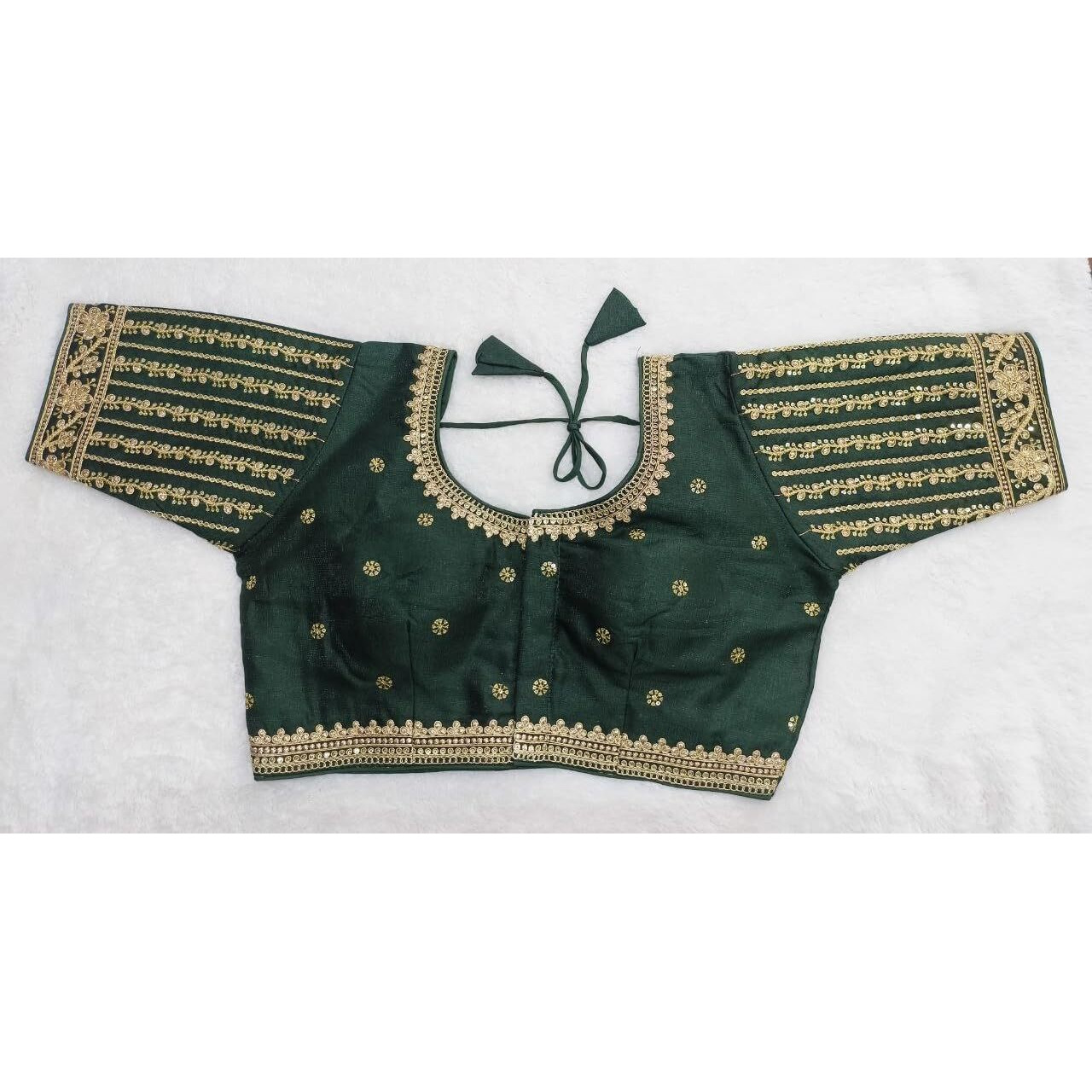 Vihu Fashion Women's Readymade Blouse Embroidery Multi Coding Gold Thread Indian Ethnic Designer Stitched Readymade Saree Half Sleeve Dark Green Color Blouse for Women for Saree Lehenga Choli
