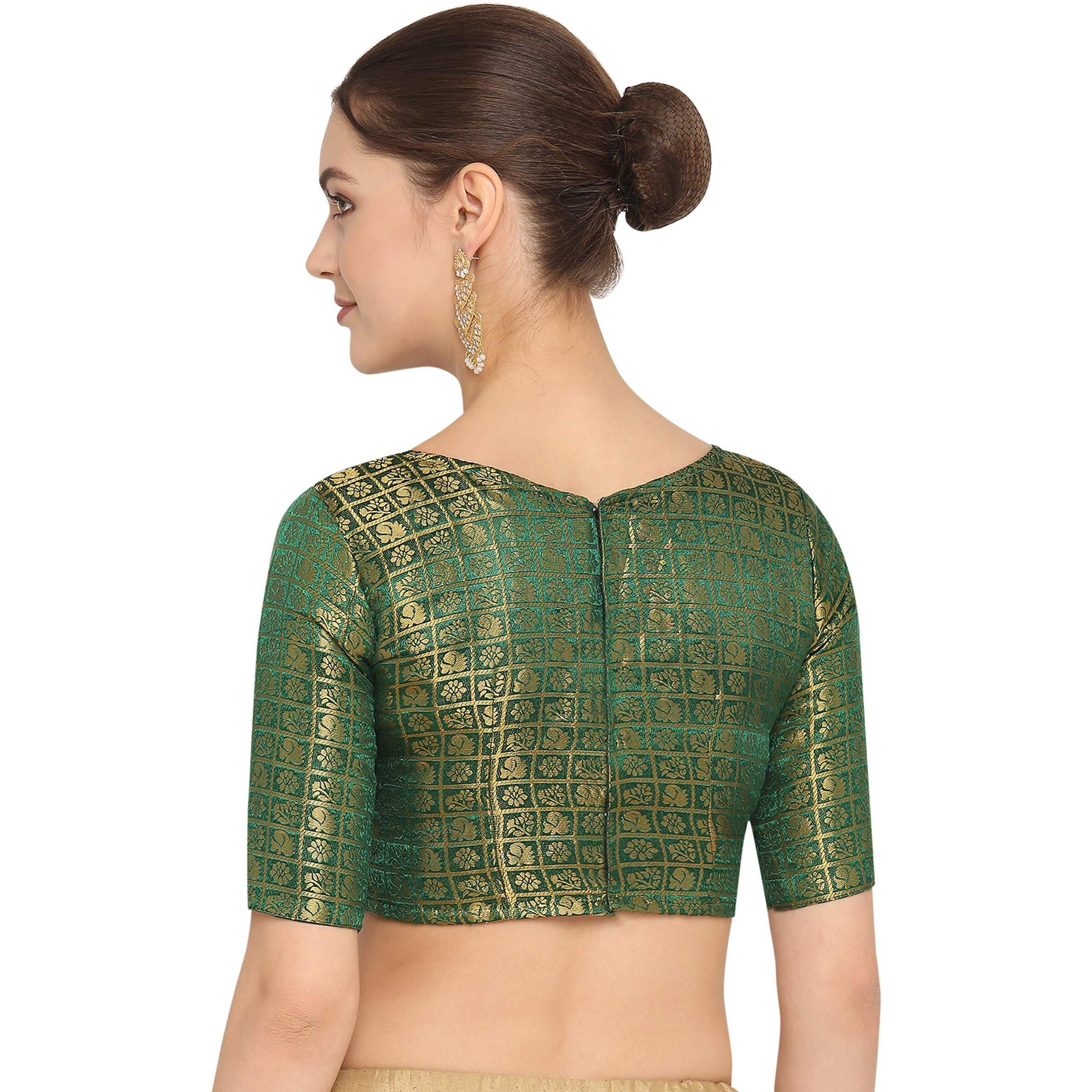 OOMPH Women's Art Silk Floral Half Sleeve Blouse (rbbl21xxl_Green_2XL)