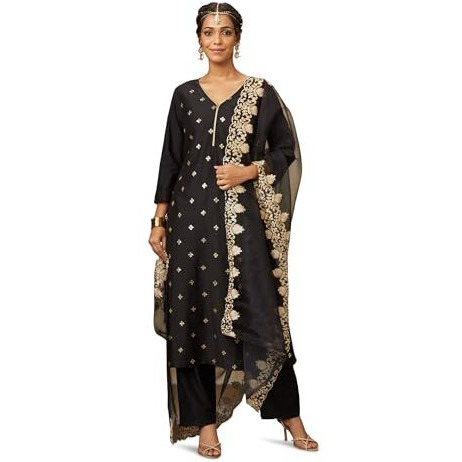 Amazon Brand - Myx Women's Rayon Salwar Suit (AW24-MYX-SKD-VN-07_Black Beauty_XL)