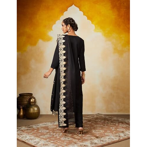 Amazon Brand - Myx Women's Rayon Salwar Suit (AW24-MYX-SKD-VN-07_Black Beauty_XL)