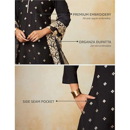 Amazon Brand - Myx Women's Rayon Salwar Suit (AW24-MYX-SKD-VN-07_Black Beauty_XL)