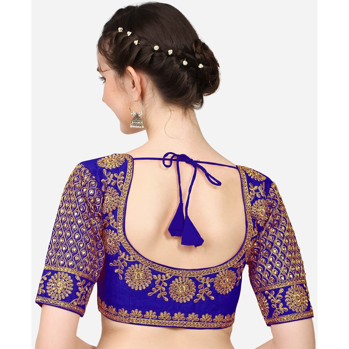 Pujia Mills Embroidery & Thread Work Phantom Silk Readymade Blouse Royal