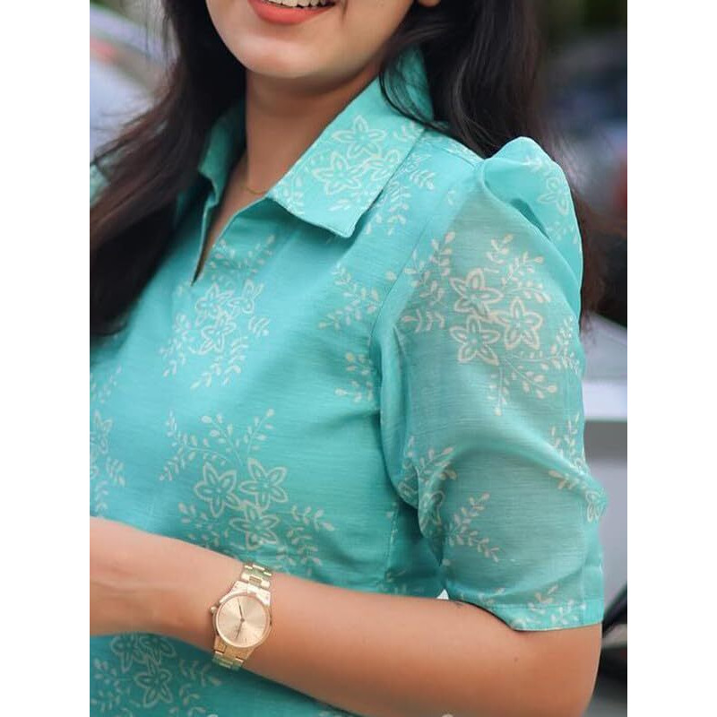 24 Carat Suit Women's Chanderi Straight Printed Long Kurti (2CKT8_Firozi_S)