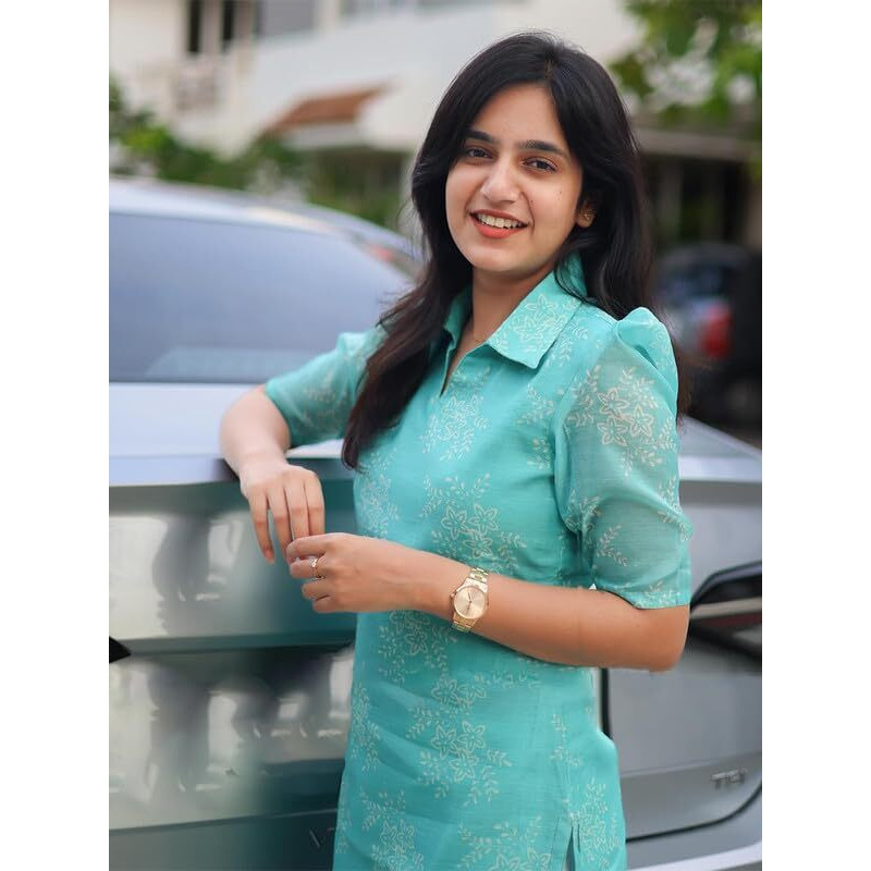 24 Carat Suit Women's Chanderi Straight Printed Long Kurti (2CKT8_Firozi_S)