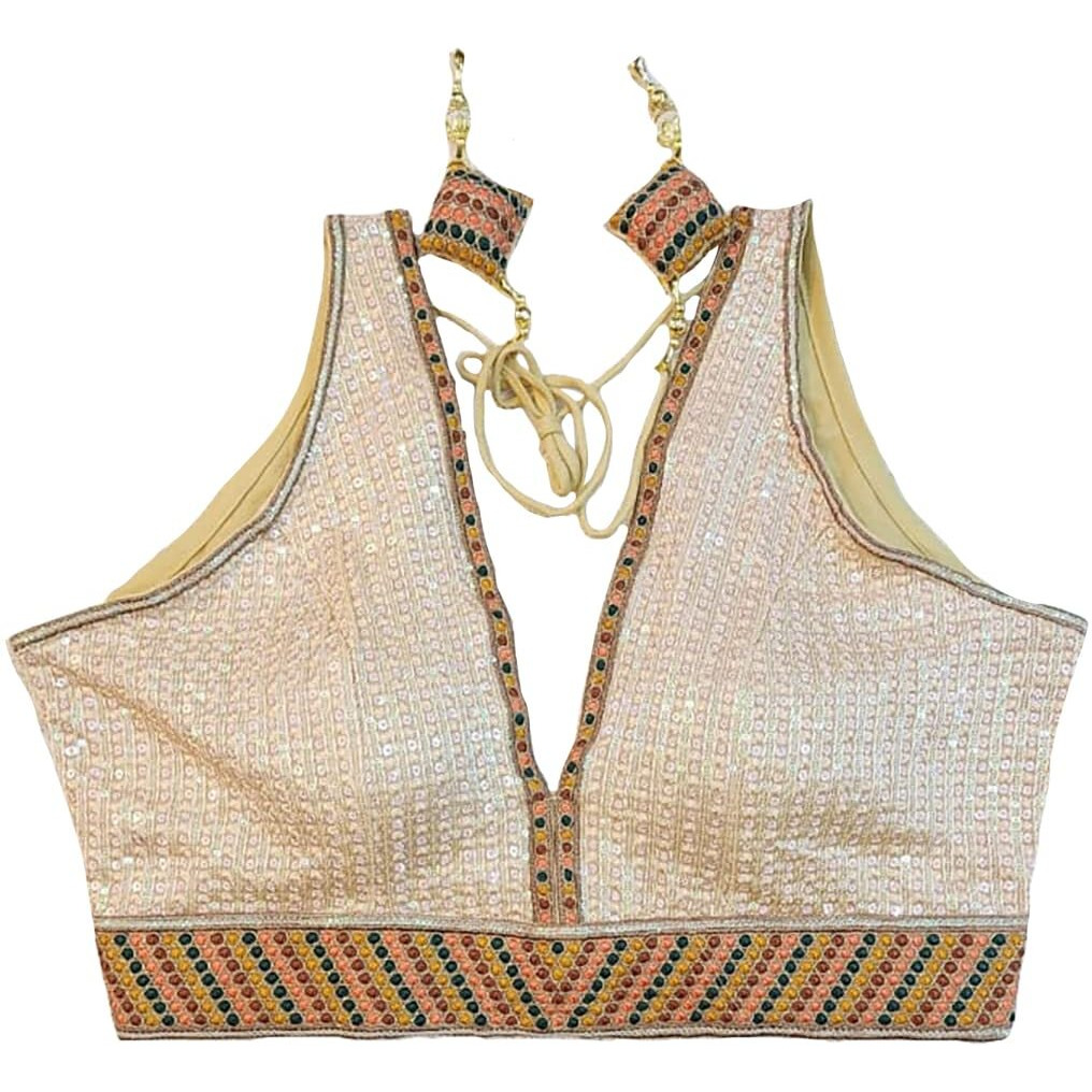 Nigel Designer Women's Net Solid Sleeveless Regular Blouse (Rambow Seq. Cream 38)