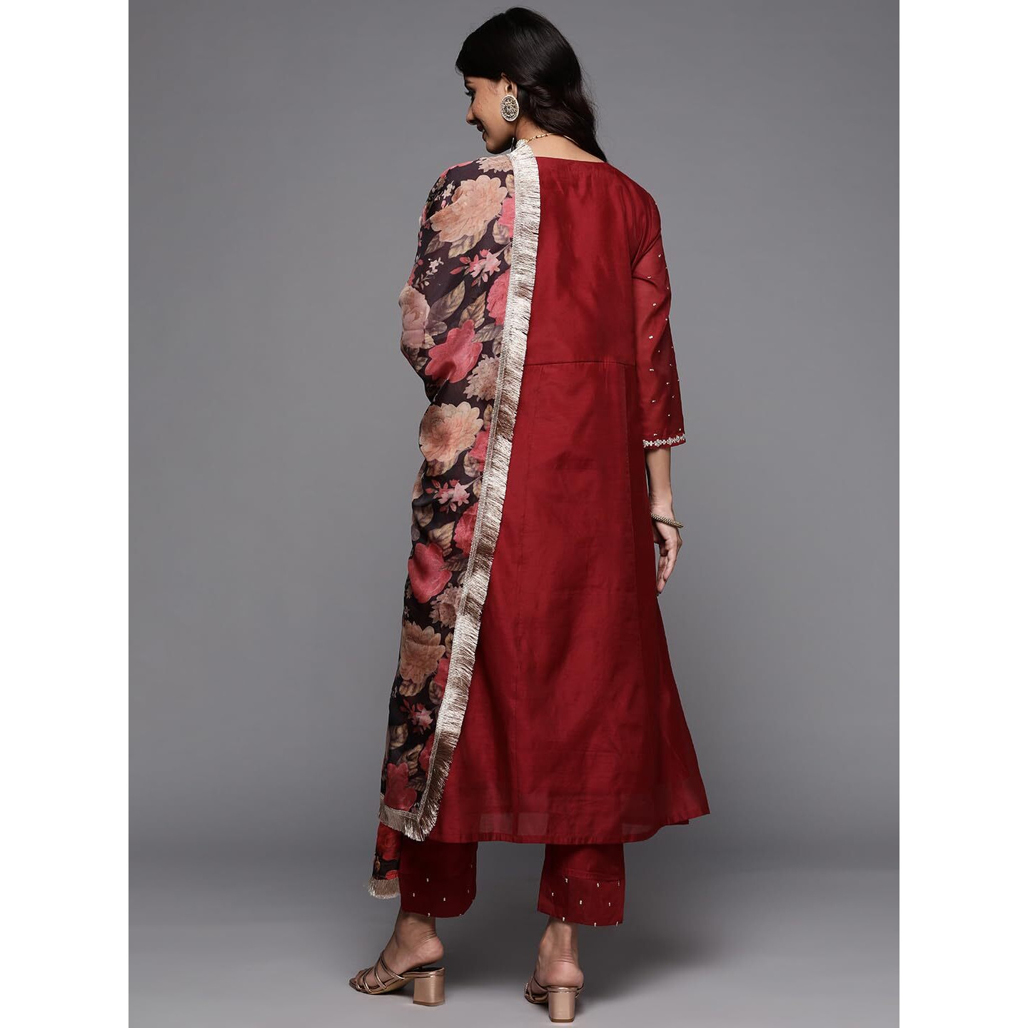 VARANGA embroidered chanderi kurta paired with embroidered trousers and digital printed dupatta
