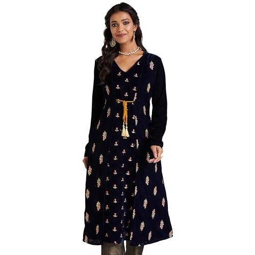 Amazon Brand - Myx Women's Polyester Regular Kurta (AW23-MYX-KB-SKD-02_Teal BUTI_S)