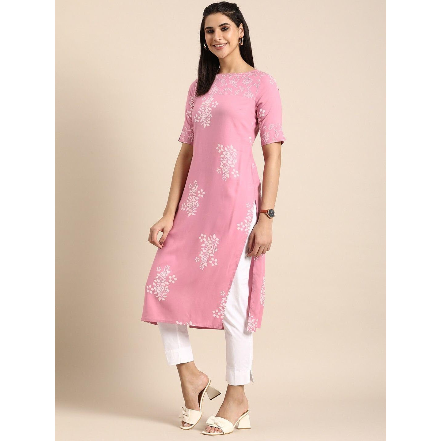 rytras Women's Printed Straight Kurta(RYT570,Peach,3XL)