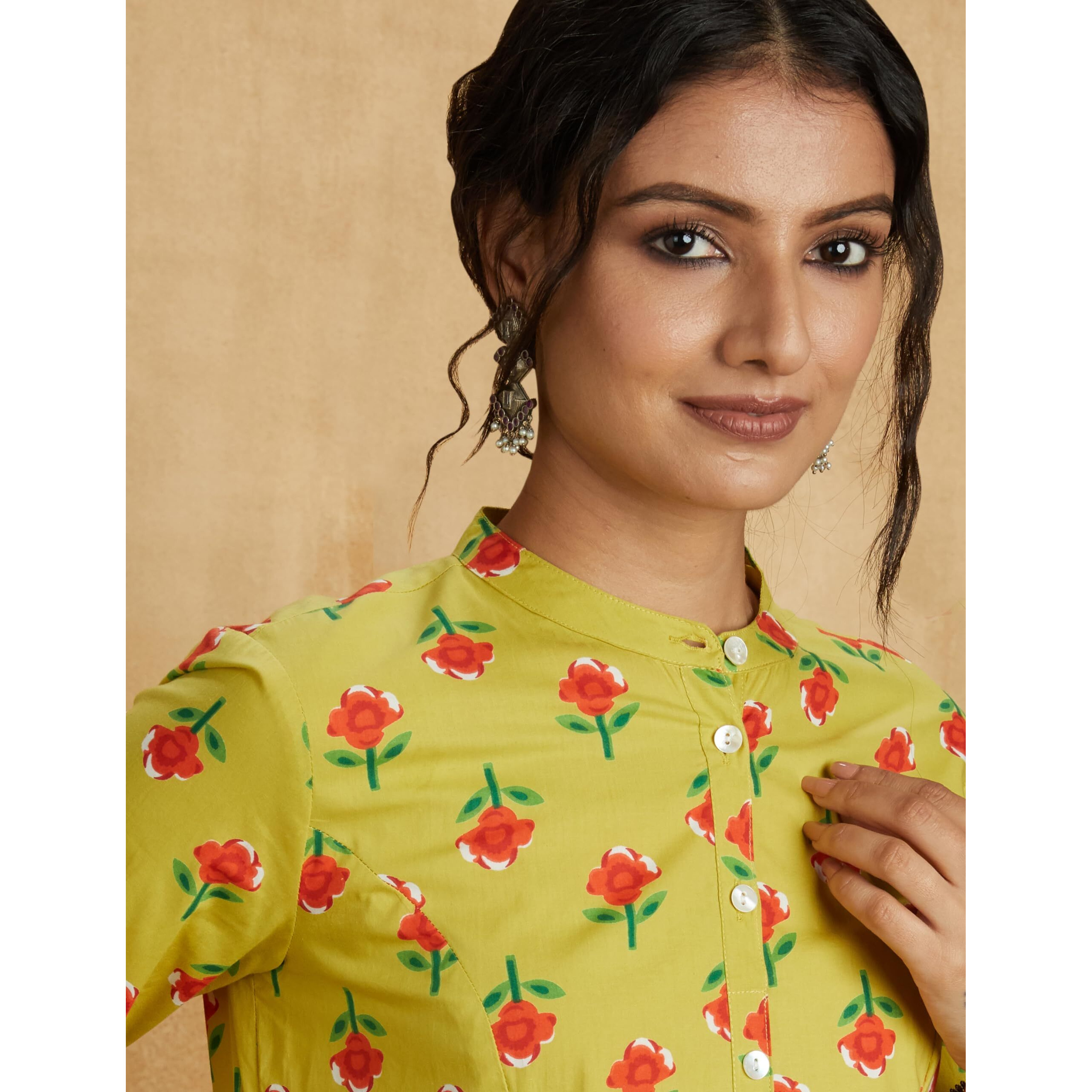 Amazon Brand - Myx Women's Cotton Printed Regular Kurti (PAG 102_LAAL GULAB (Green) _m)