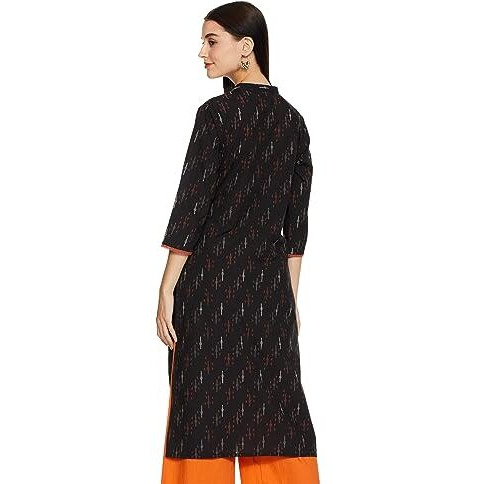 Amazon Brand - Myx Women's Cotton Regular Kurti (PAG 33_Black Ikat_Large)