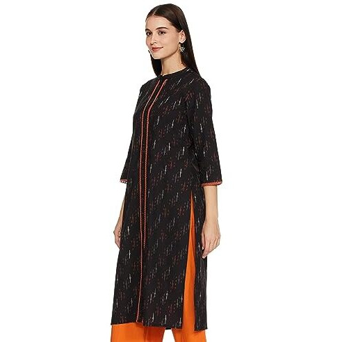 Amazon Brand - Myx Women's Cotton Regular Kurti (PAG 33_Black Ikat_Large)