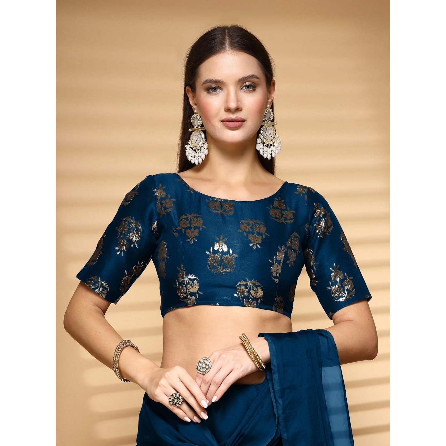 OOMPH Readymade Blouse for Women, Brocade, Boat Neck, rbbl644