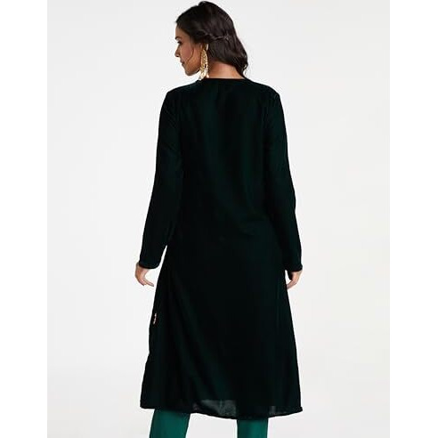 Amazon Brand - Myx Women's Polyester Regular Kurta (AW23-MYX-KB-SKD-02_Emerald BUTI_S)