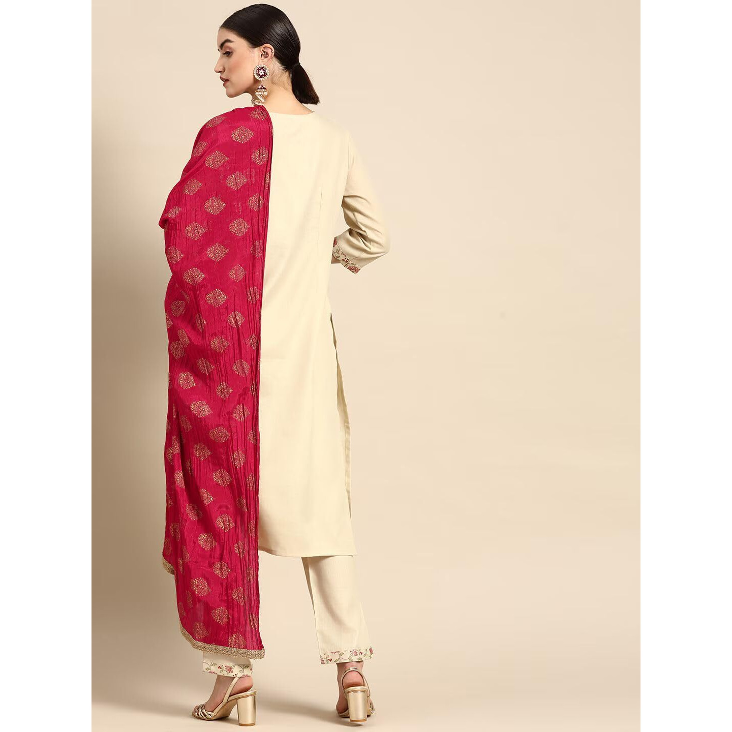 rytras Women's Straight Kurta with Pant and Dupatta(RYT516,Cream,XXL)