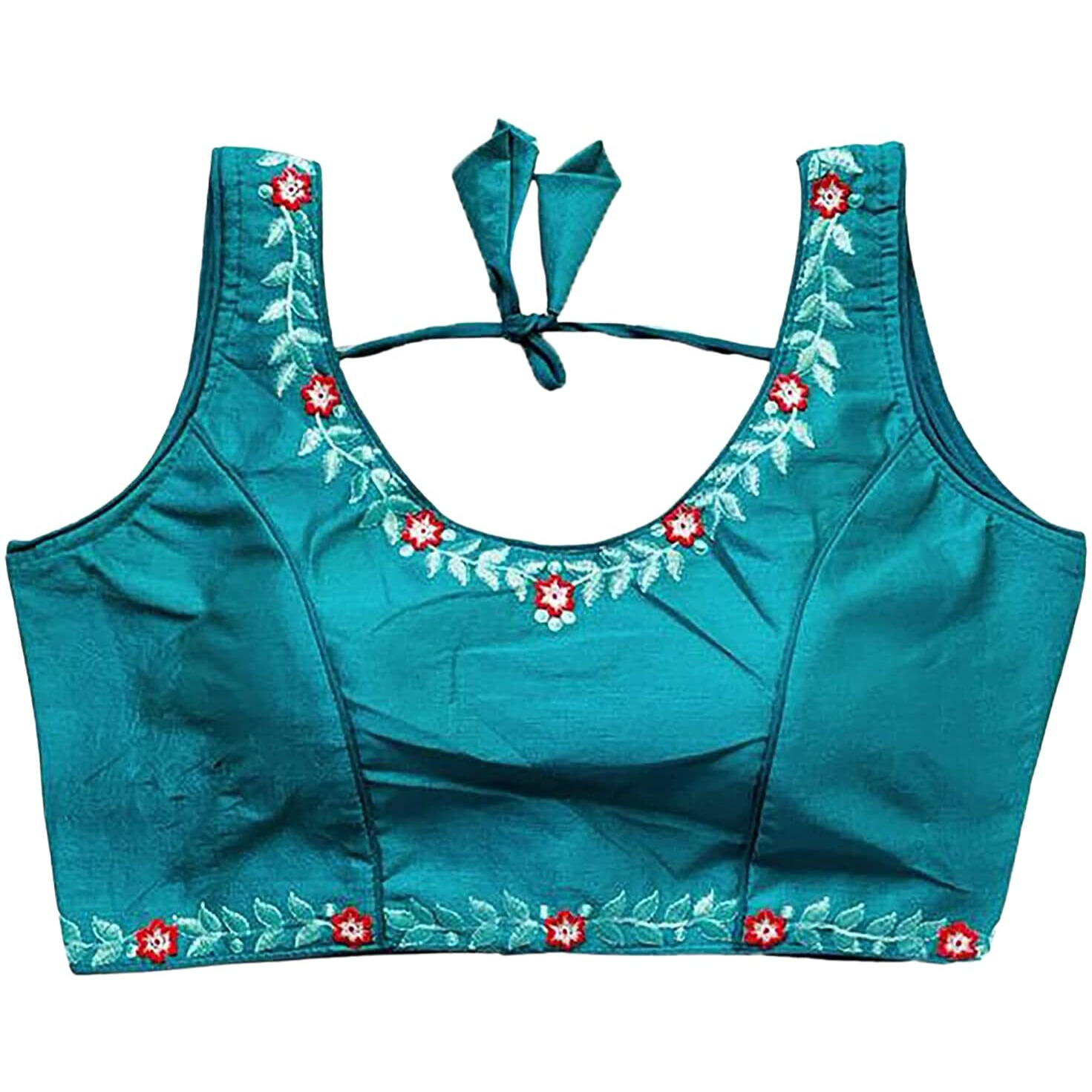 Pujia Mills Women's Silk Flower Embroidery Work Readymade Saree Blouse