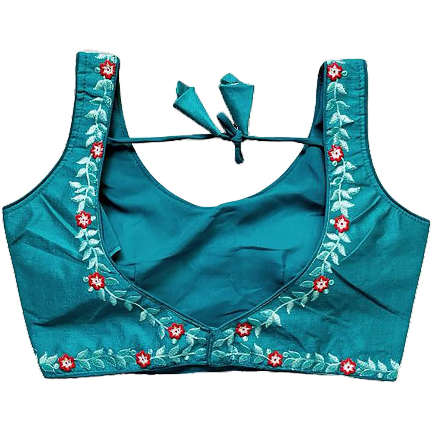 Pujia Mills Women's Silk Flower Embroidery Work Readymade Saree Blouse