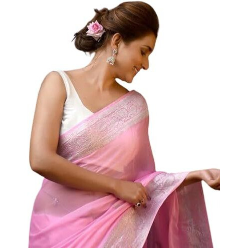 Flosive Women's Kanjivaram Pure Zari Woven Soft Silk Saree With Blouse Piece Multicolor (PINK P)