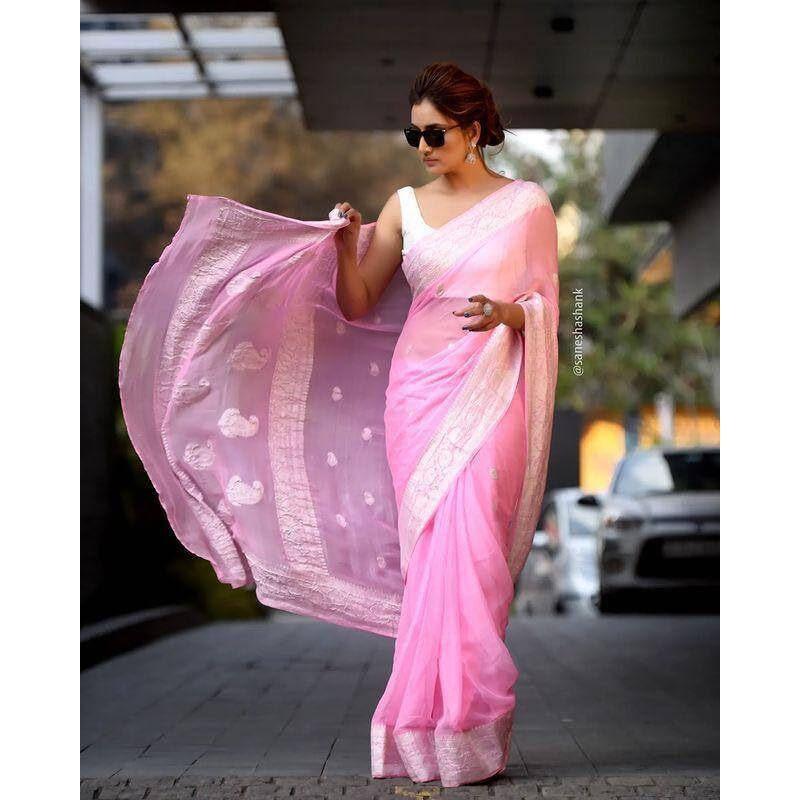 Flosive Women's Kanjivaram Pure Zari Woven Soft Silk Saree With Blouse Piece Multicolor (PINK P)