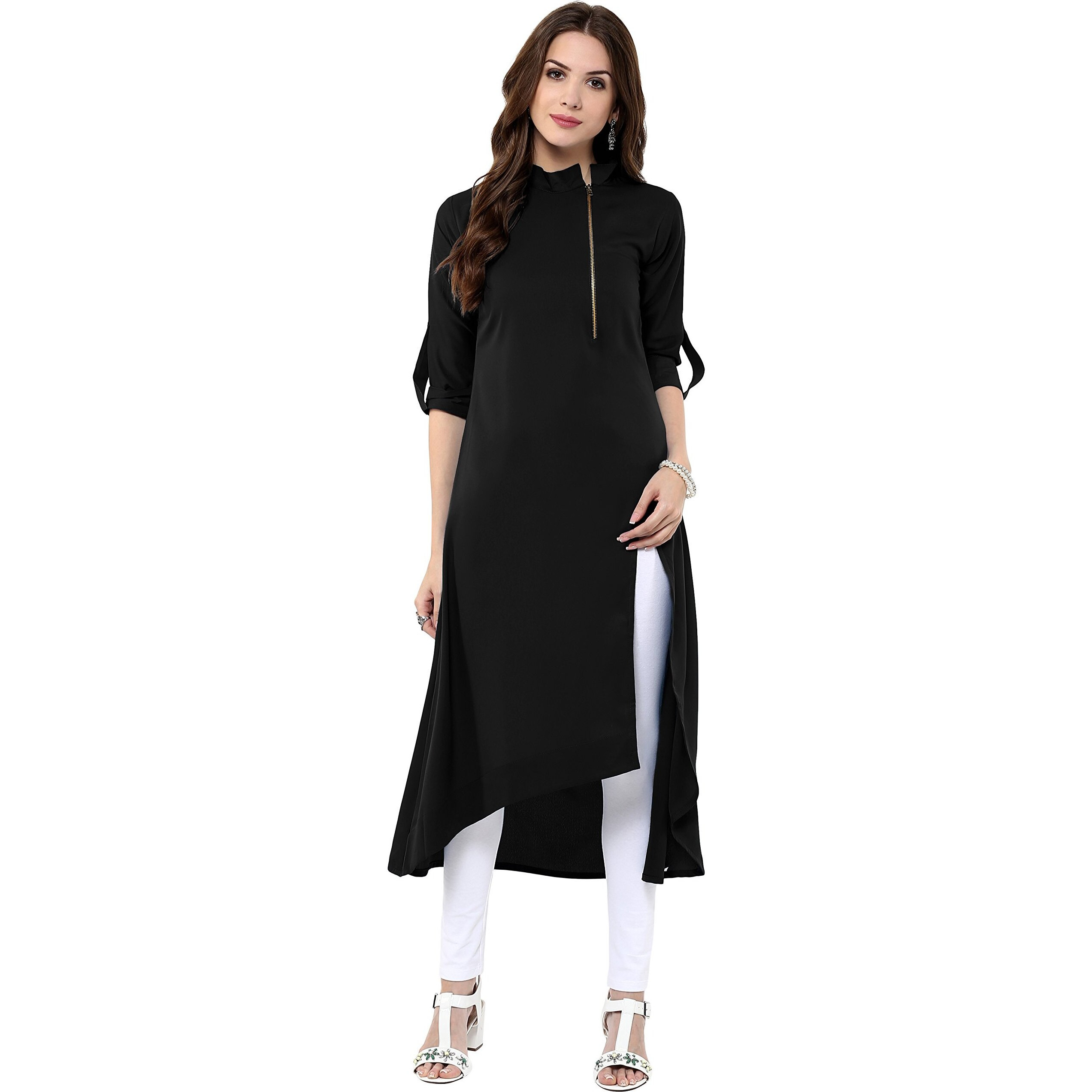 Janasya Women's Polyester Crepe A-Line Kurta (XS)