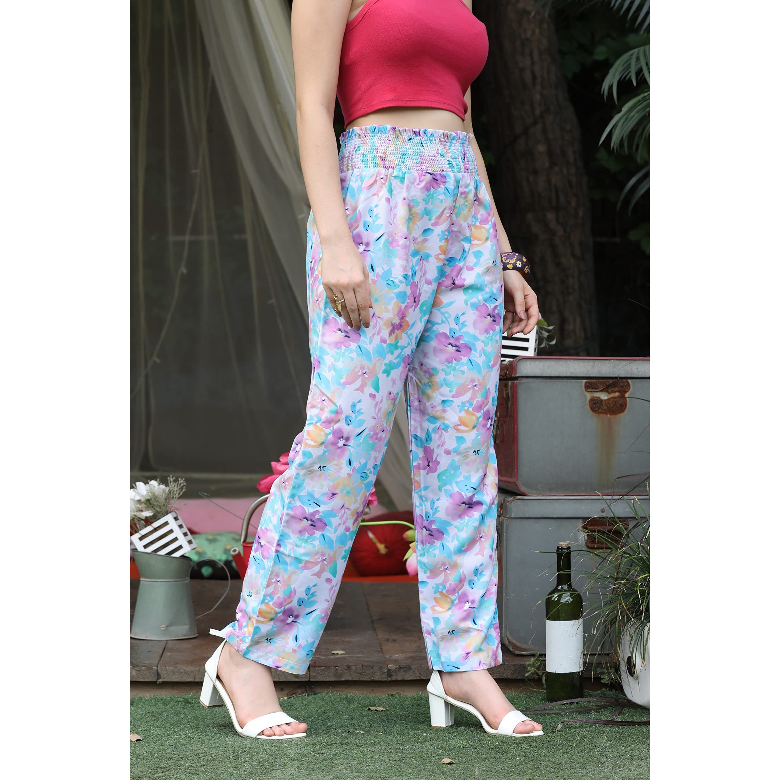 GRECIILOOKS Womens Rayon Palazzo Regular Fit Palazzo Pants (Pink, Large)
