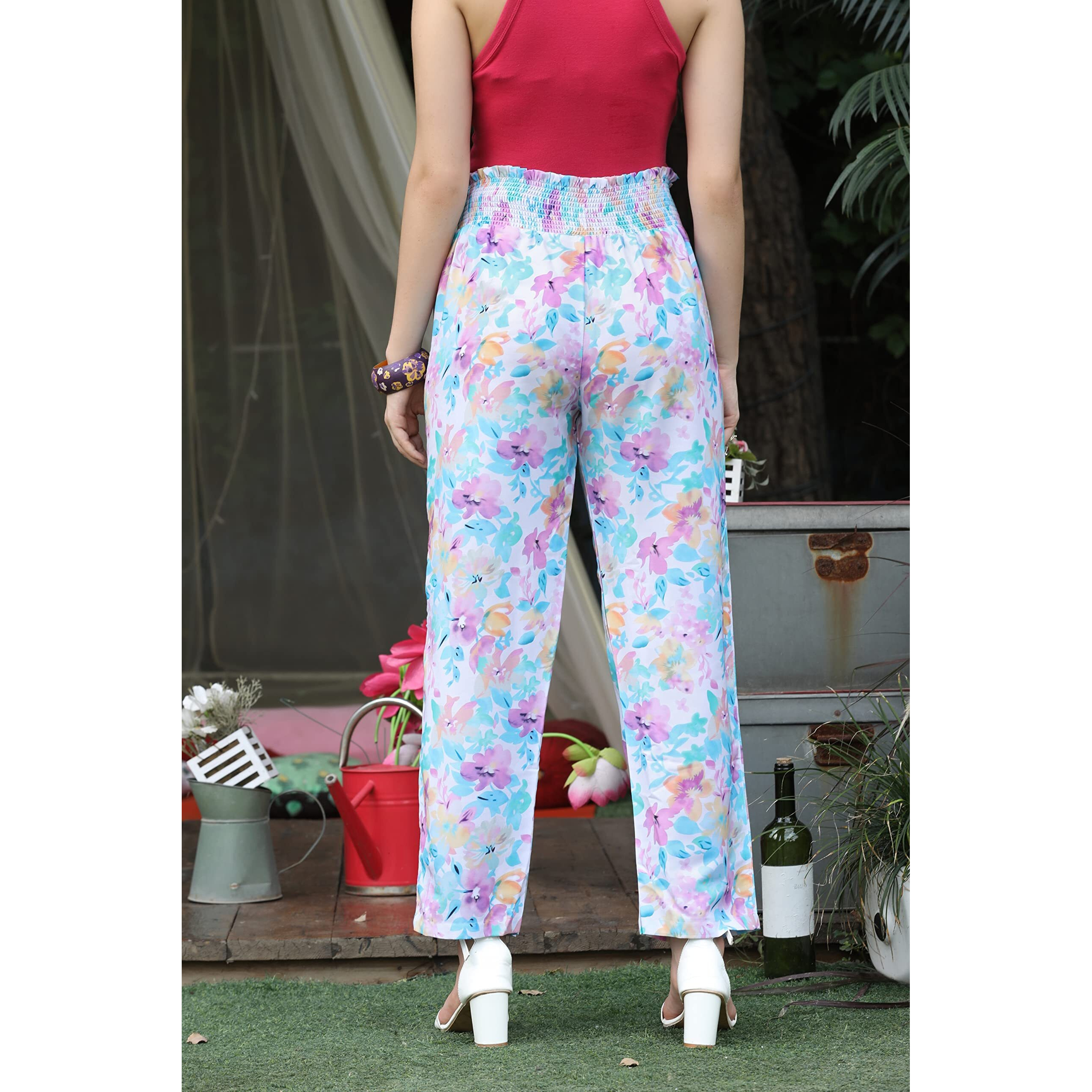 GRECIILOOKS Womens Rayon Palazzo Regular Fit Palazzo Pants (Pink, Large)