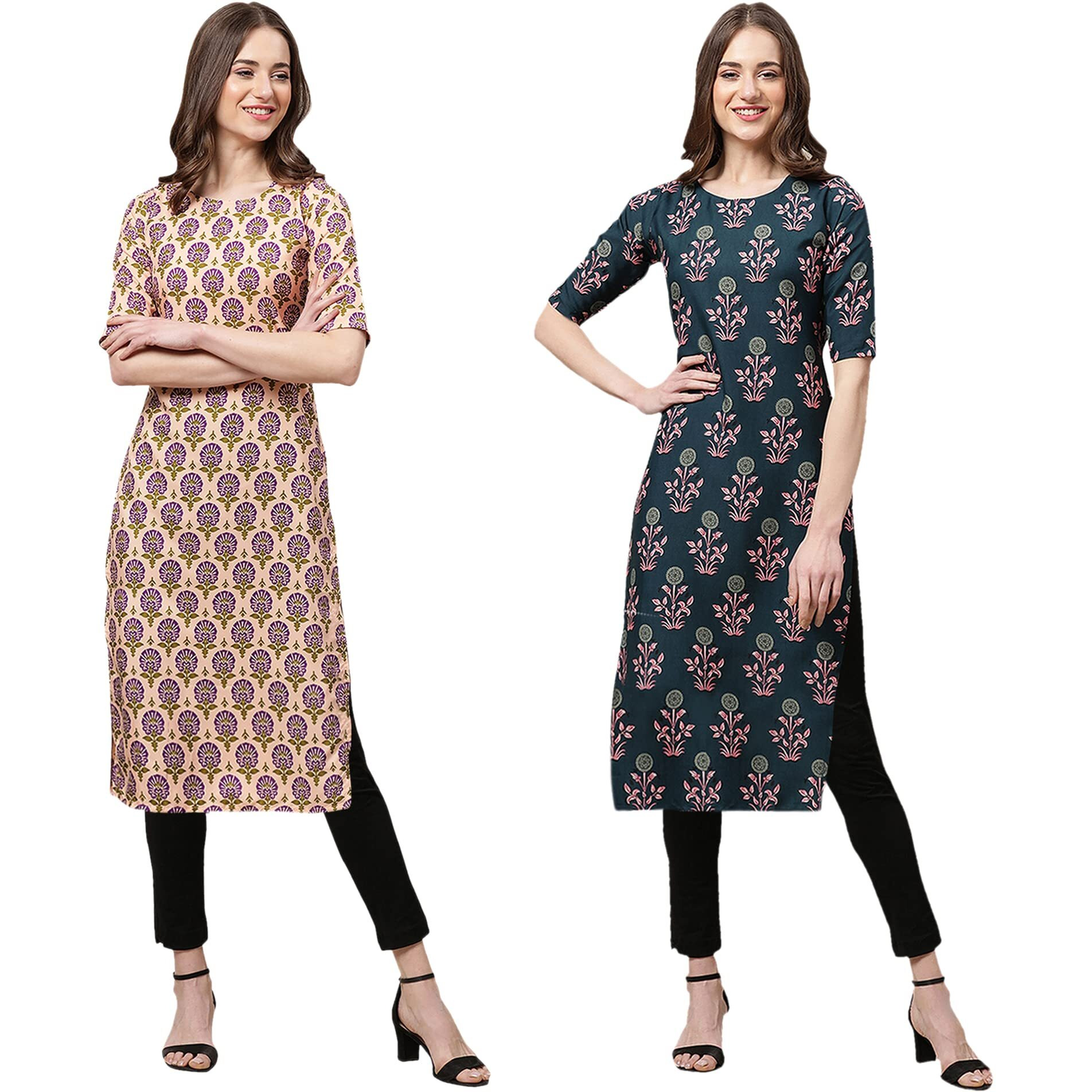 Pinkmint Women's Crepe Digital Print Straight Kurta(Pack of 2)[QL-332-335-M]