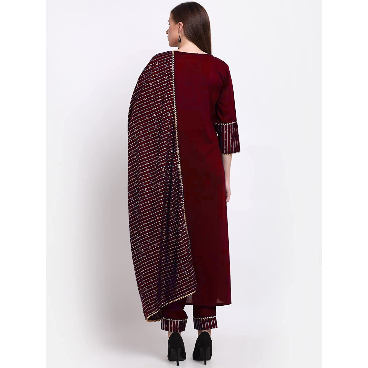 GoSriKi Women's Cotton Straight Kurta with Pant & Dupatta (CHHAVI-Wine_L-GO_Purple_Large)