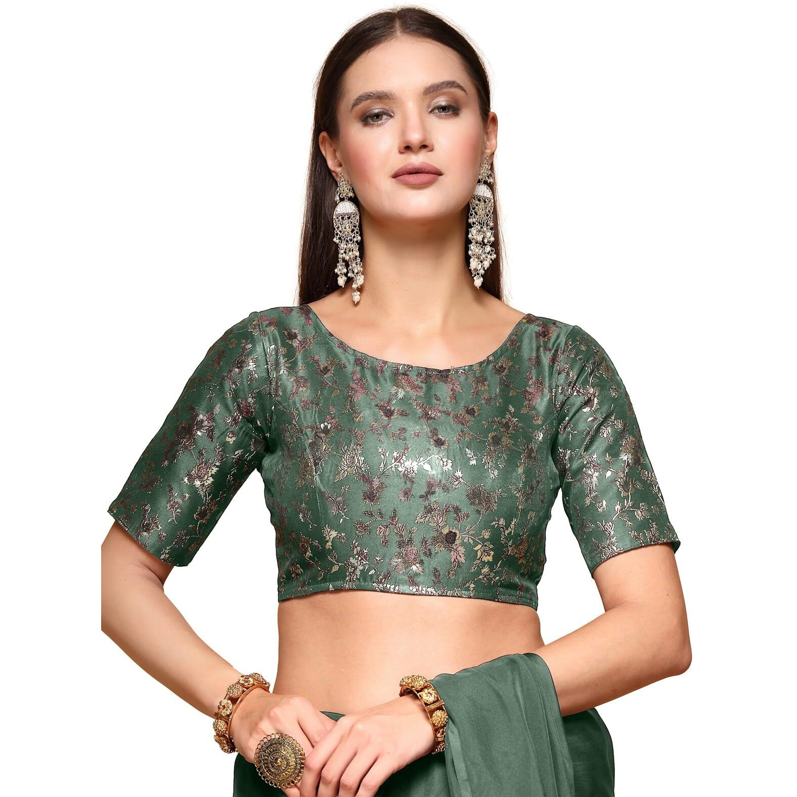OOMPH Readymade Blouse for Women, Brocade, Boat Neck, rbbl530