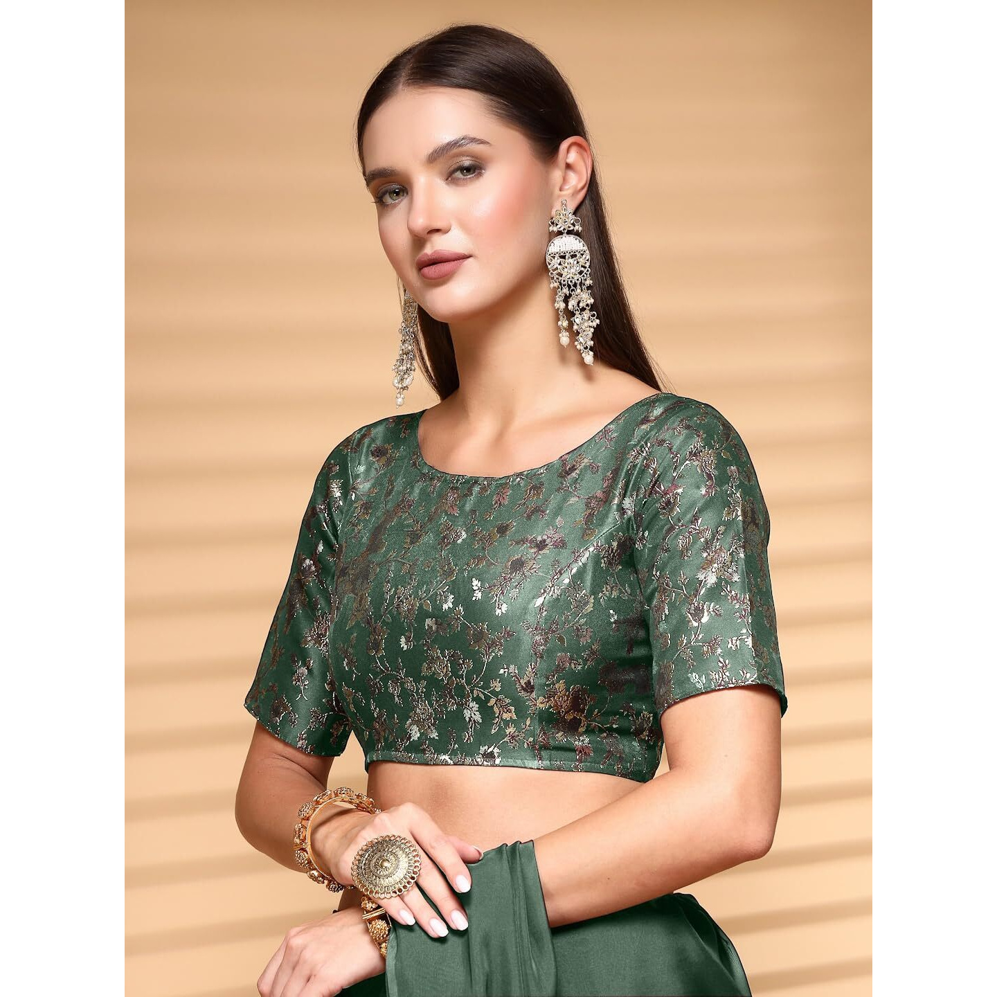 OOMPH Readymade Blouse for Women, Brocade, Boat Neck, rbbl530