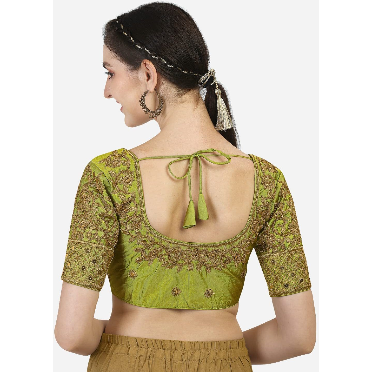Vihu Fashion Women's Silk Floral Half Sleeve Blouse (gwaliya Blouse_Light Green_38)