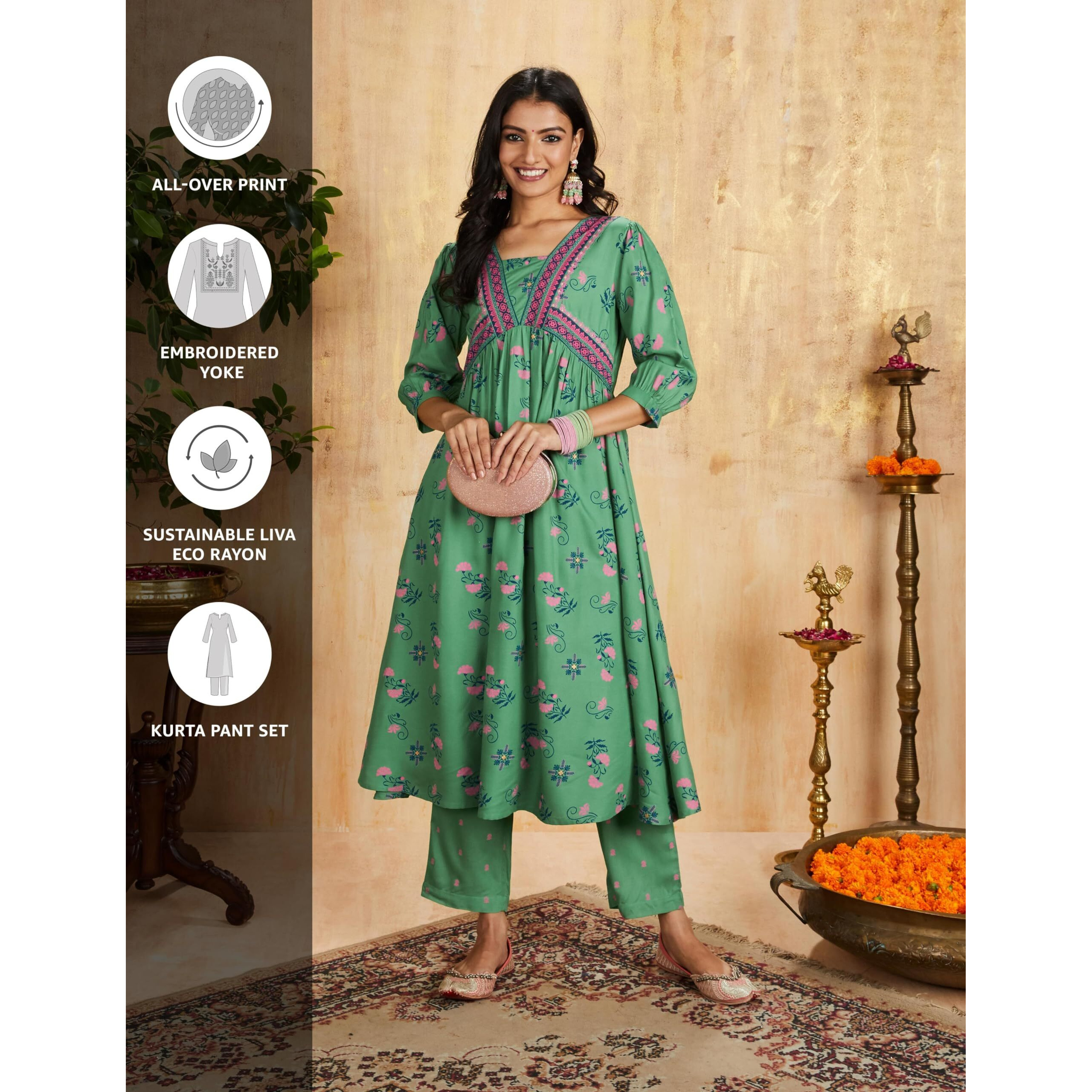 Amazon Brand - Myx Women's Rayon Salwar Suit (MYX-AW23-SKD-04_Leaf Green_L)