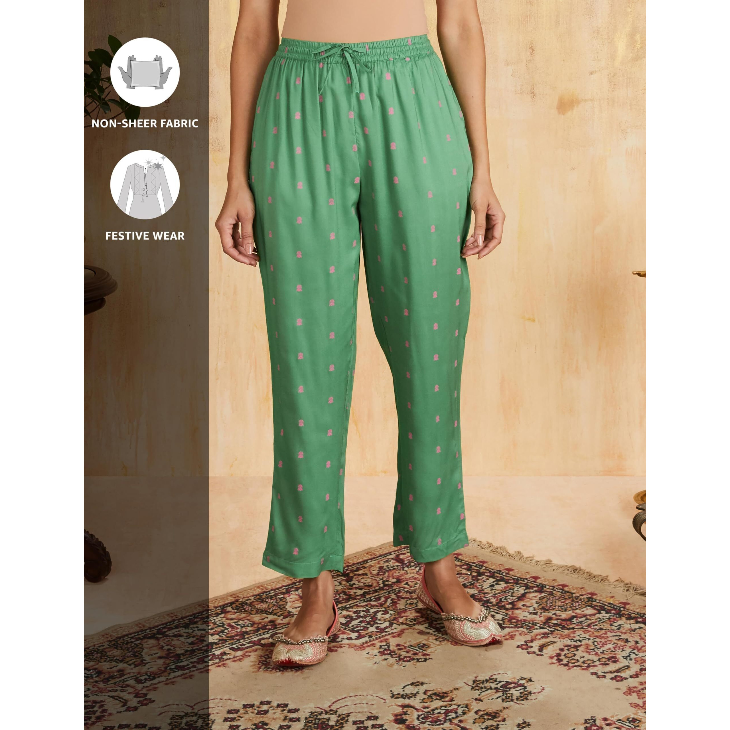 Amazon Brand - Myx Women's Rayon Salwar Suit (MYX-AW23-SKD-04_Leaf Green_L)