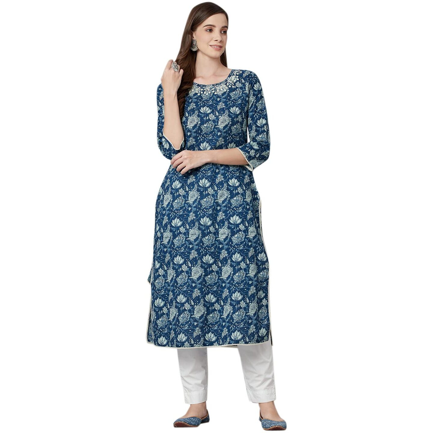 Divena Blue Floral Straight Kurta