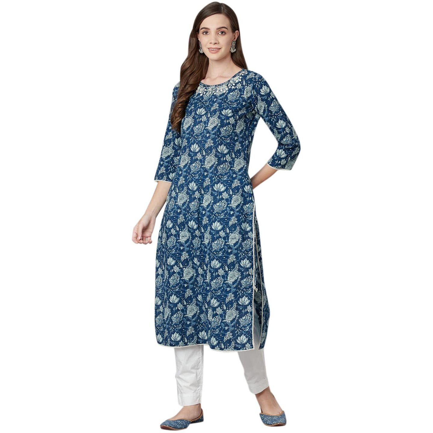 Divena Blue Floral Straight Kurta