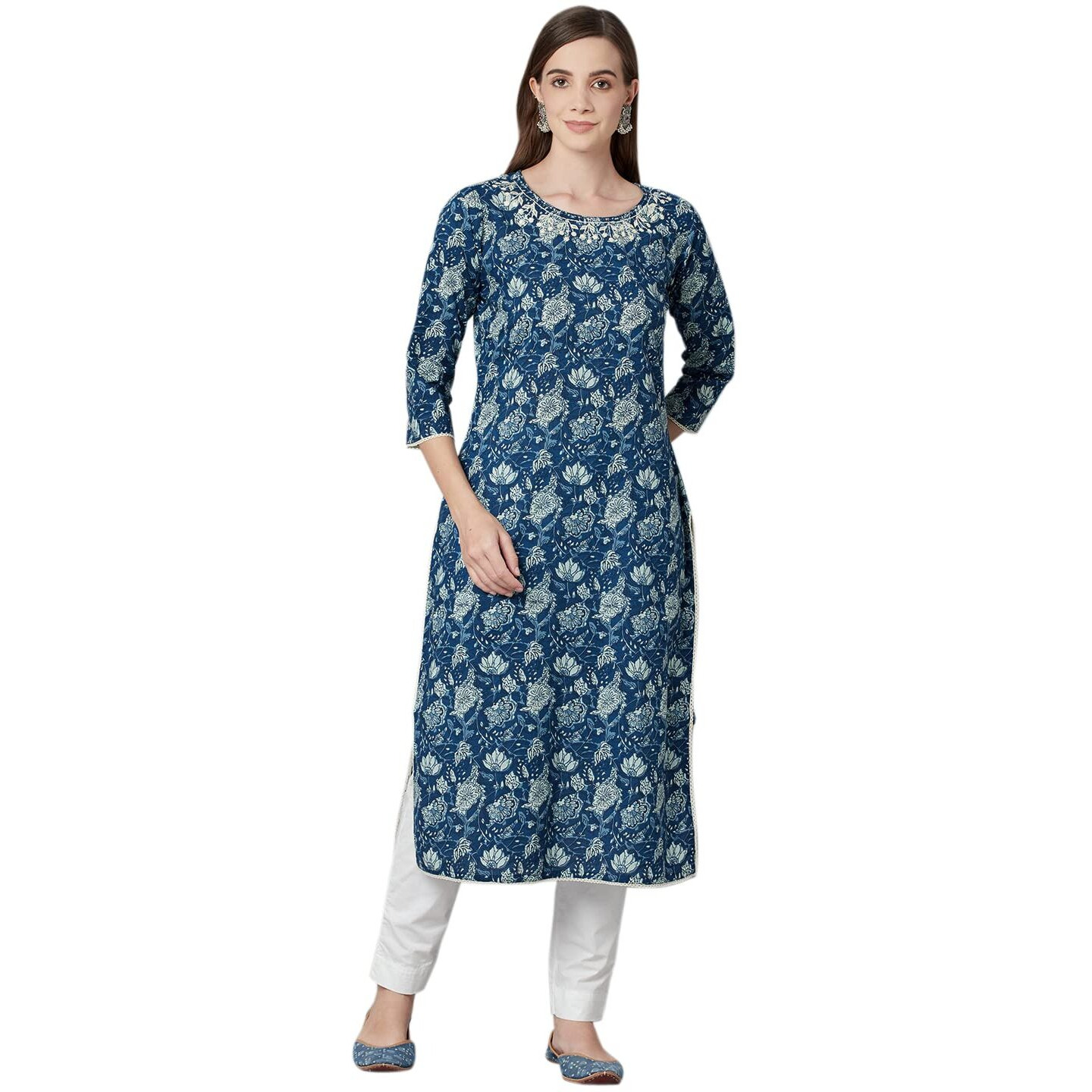 Divena Blue Floral Straight Kurta