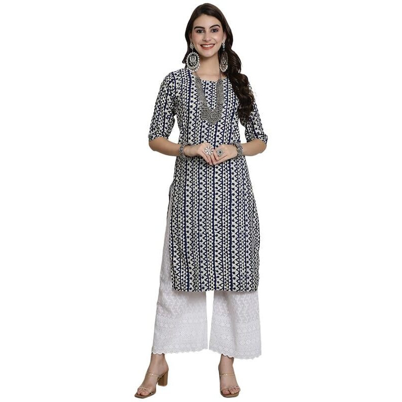 7Threads Kurti for Women|Kurti|Kurta|Kurta for Women|Crepe Kurti|Printed Kurta|Crepe Straight Kurti Kurti_AS_530348_XXL Blue