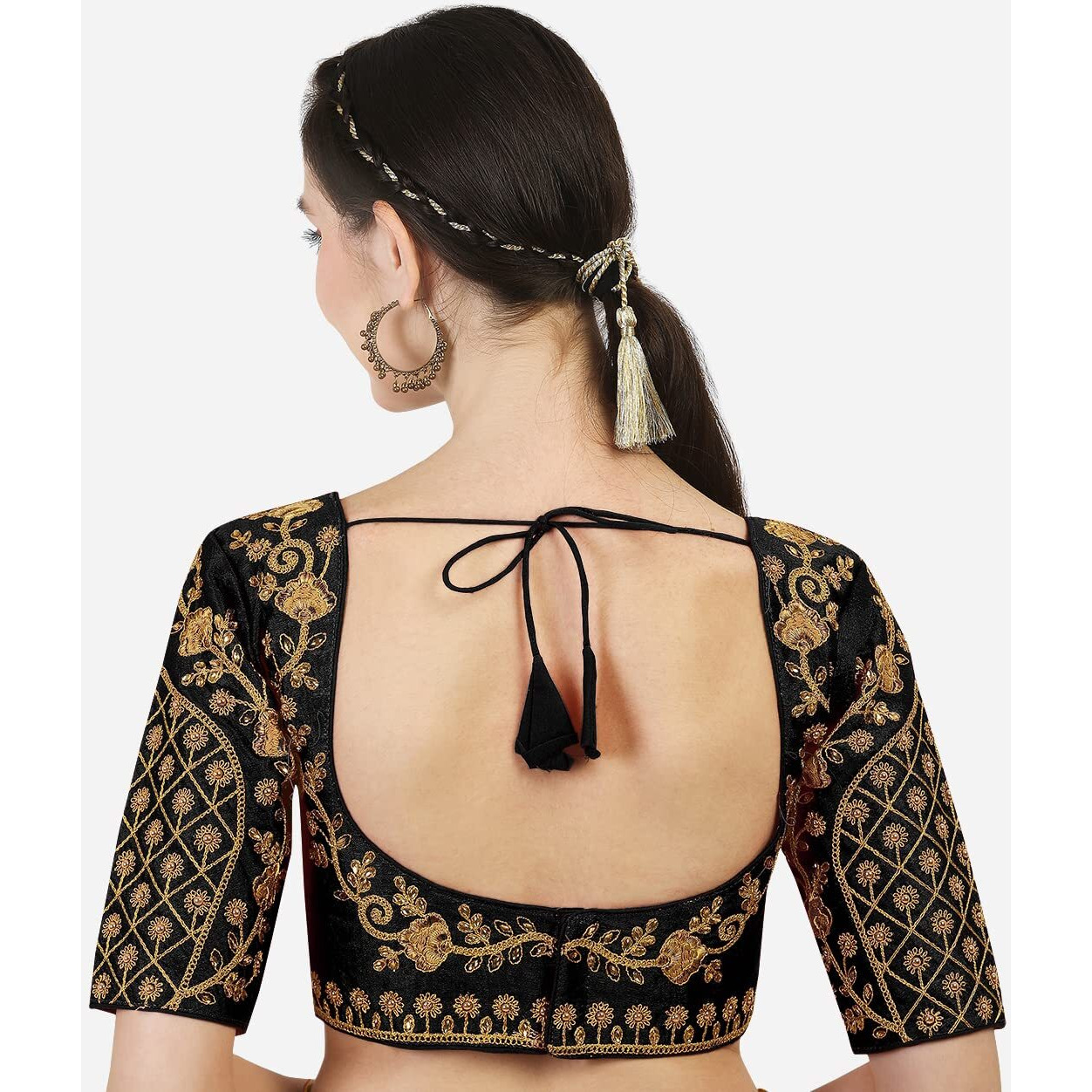 Vihu Fashion Women's Silk Floral Half Sleeve Blouse (Florall Black 38_Black_38)