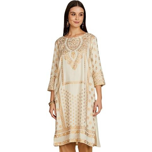 Amazon Brand - Myx Women's Rayon Regular Kurta (MYX-AW23-KU-08_Off White_M)
