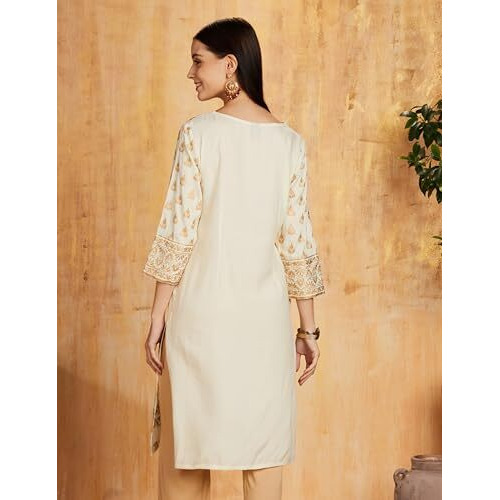 Amazon Brand - Myx Women's Rayon Regular Kurta (MYX-AW23-KU-08_Off White_M)