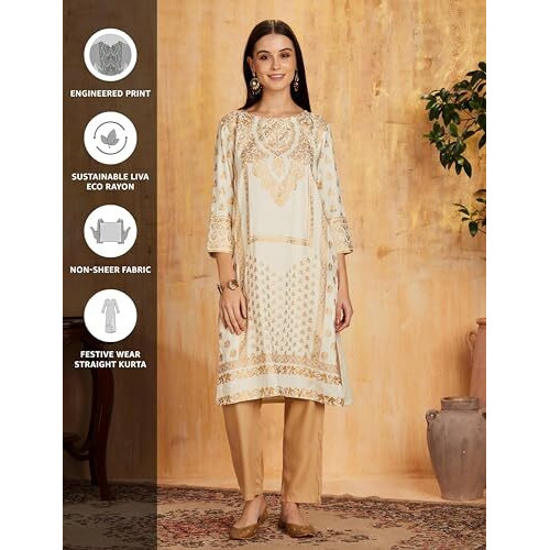Amazon Brand - Myx Women's Rayon Regular Kurta (MYX-AW23-KU-08_Off White_M)