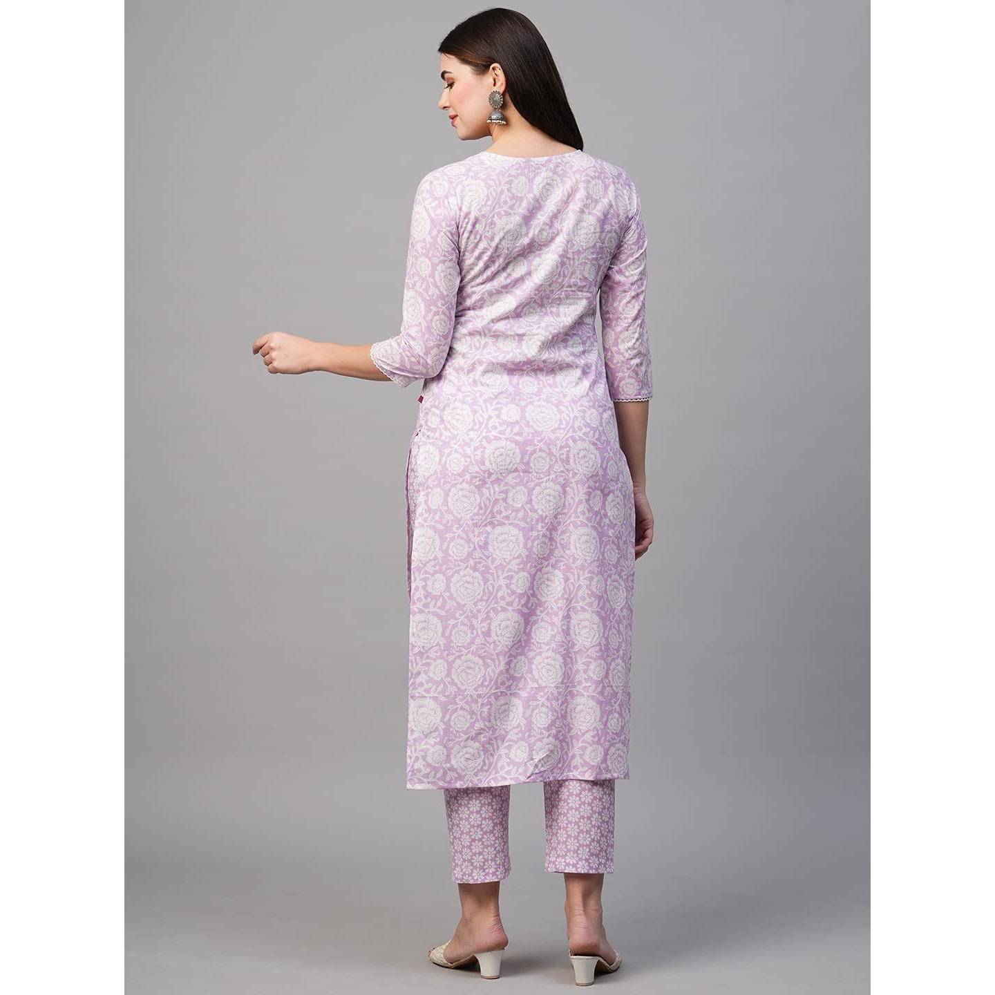ANNI DESIGNER Women's Cotton Blend Printed Straight Kurta with Pant (Mukh Purple_XL_Purple_X-Large)